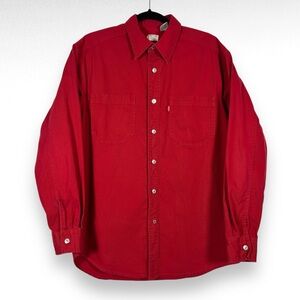 Vintage Levis Denim Button Down Men's Shirt Red Casual Preppy Size Small
